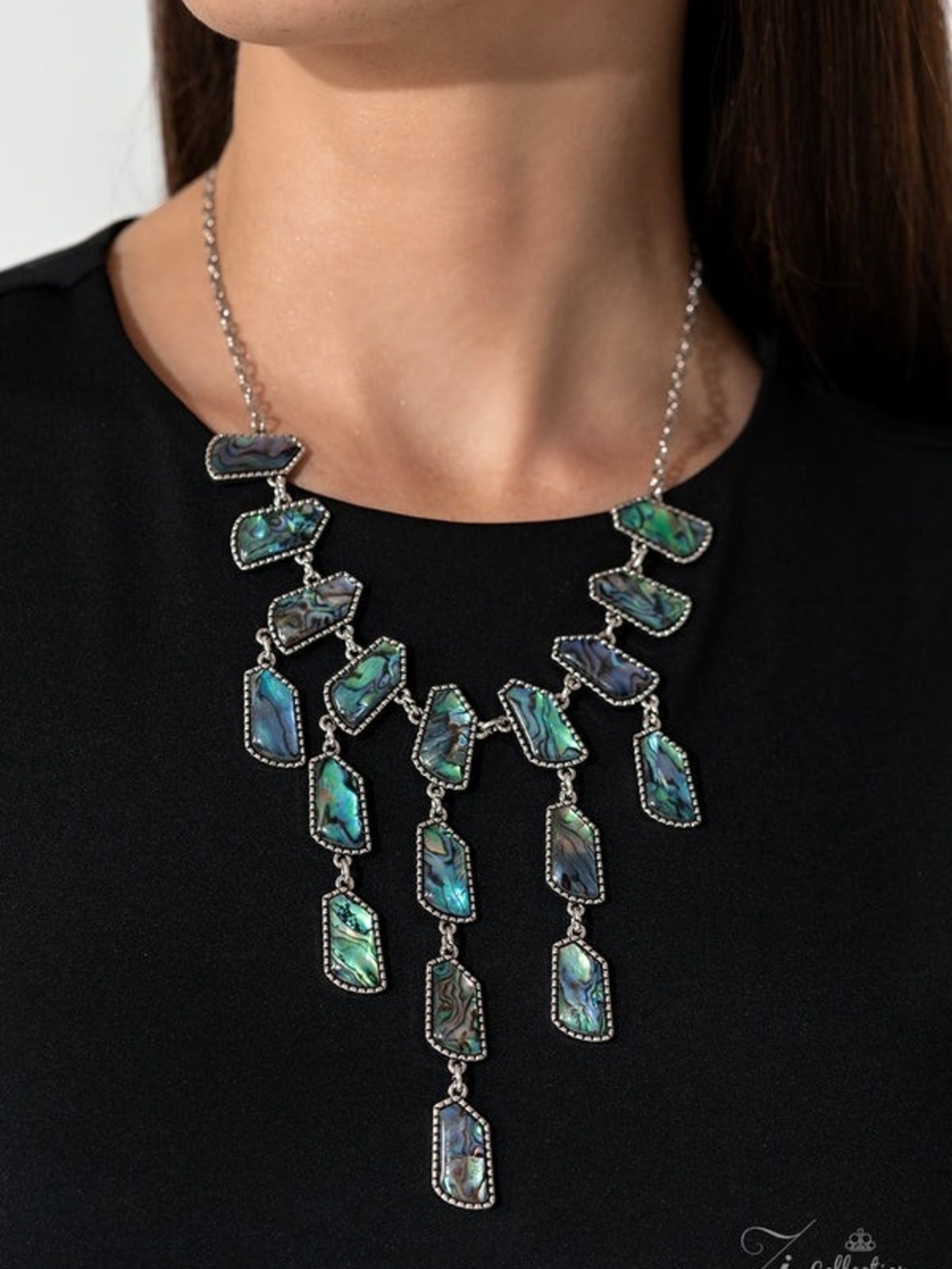 paparazzi Iridescent Blue-Green Abalone Bib Necklace